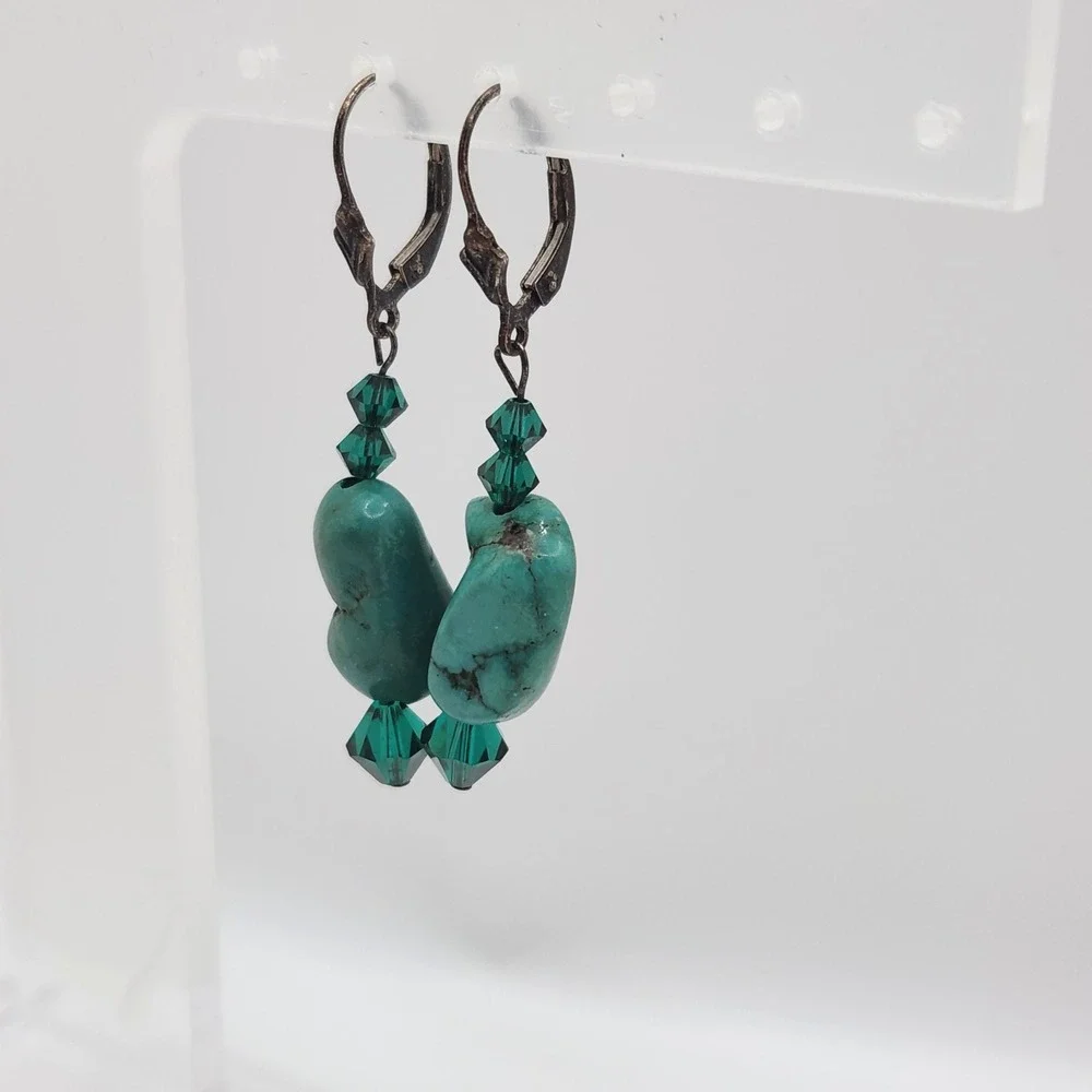 Boho‎ Turquoise Malachite 925 Sterling Silver Bracelet Earrings Set Green Glass